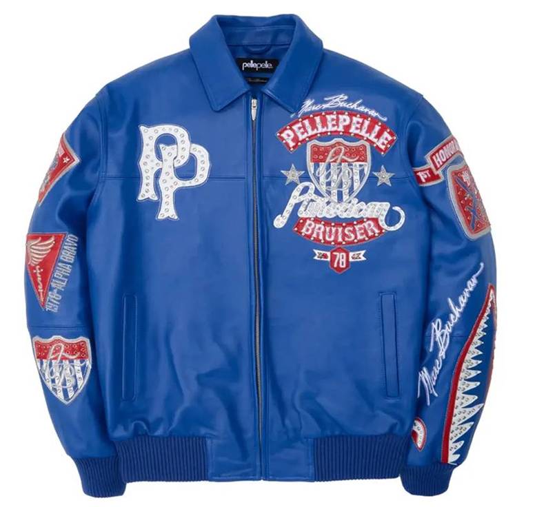 American Bruiser Pelle Pelle Plush Blue Leather Jacket
