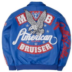 American Bruiser Pelle Pelle Plush Blue Real Leather Jacket