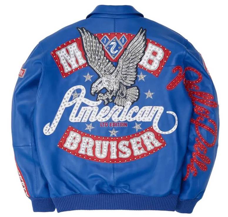 American Bruiser Pelle Pelle Plush Blue Real Leather Jacket