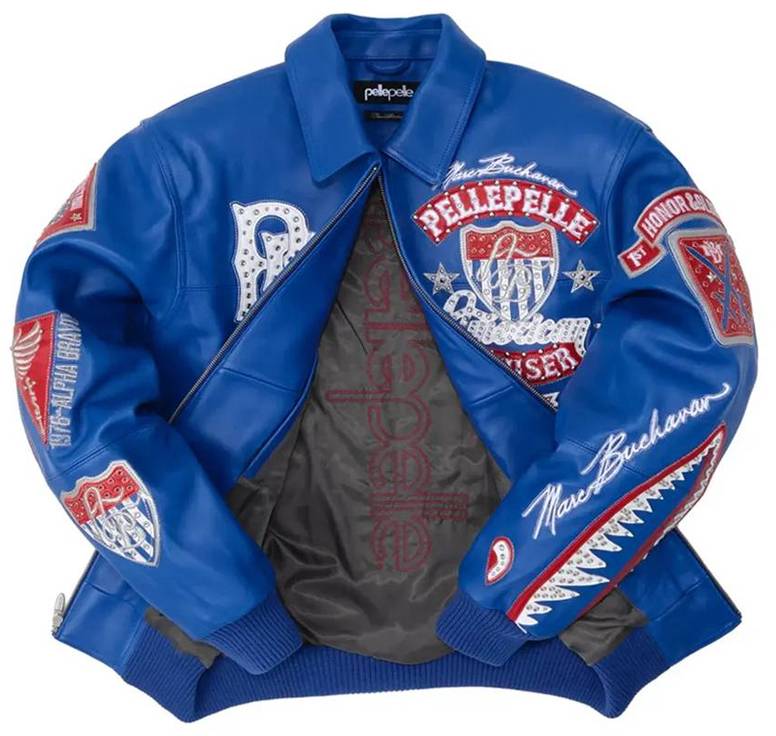 American Bruiser Pelle Pelle Plush Blue Top Grain Leather Jacket