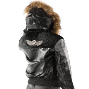 Authentic Pelle Pelle Ladies Black Fur Hood Leather Jacket
