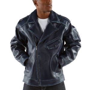 Authentic Pelle Pelle Navy Blue Biker Jacket
