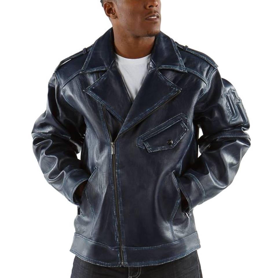 Authentic Pelle Pelle Navy Blue Biker Jacket