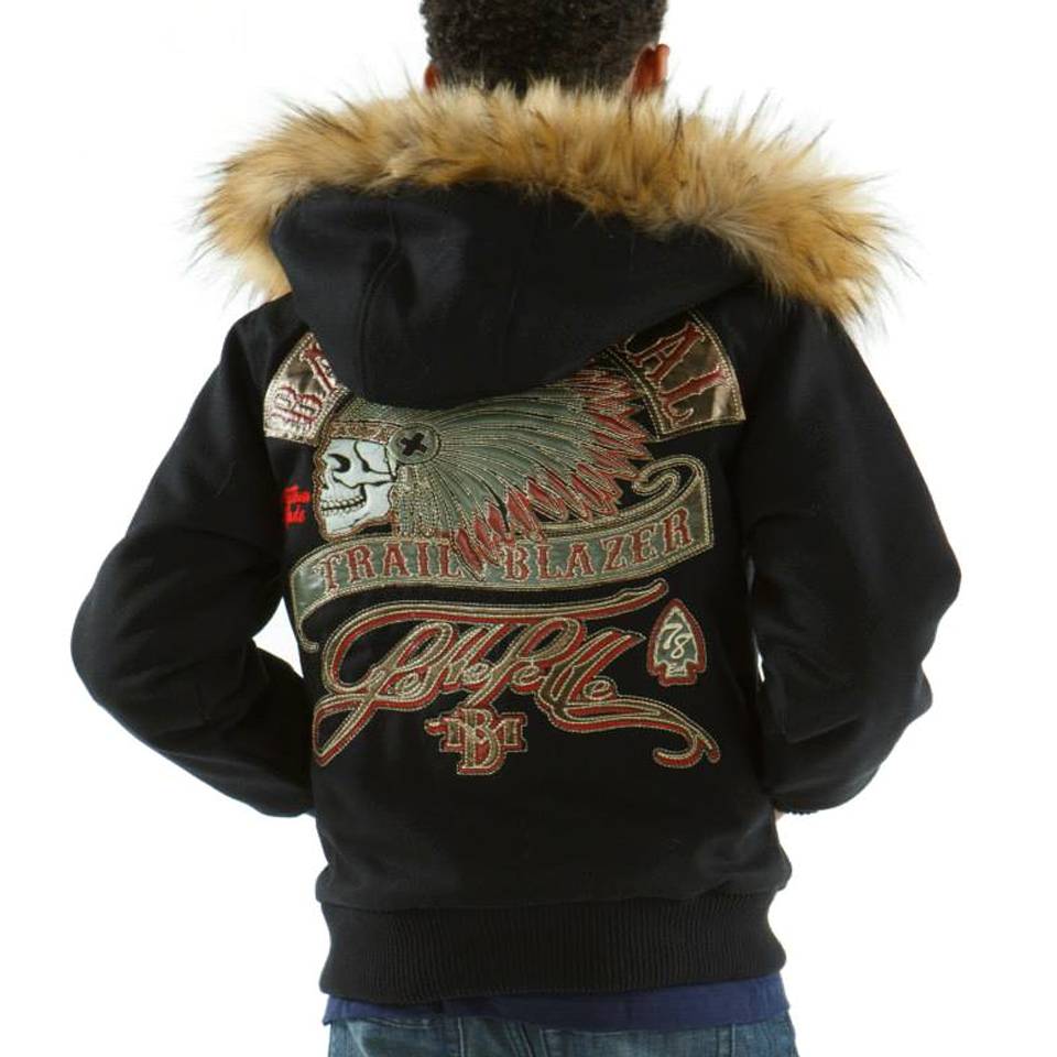 Black Pelle Pelle Badged Trail Blazer Royal MB Custom Made Kids Fur Hood Wool Jacket