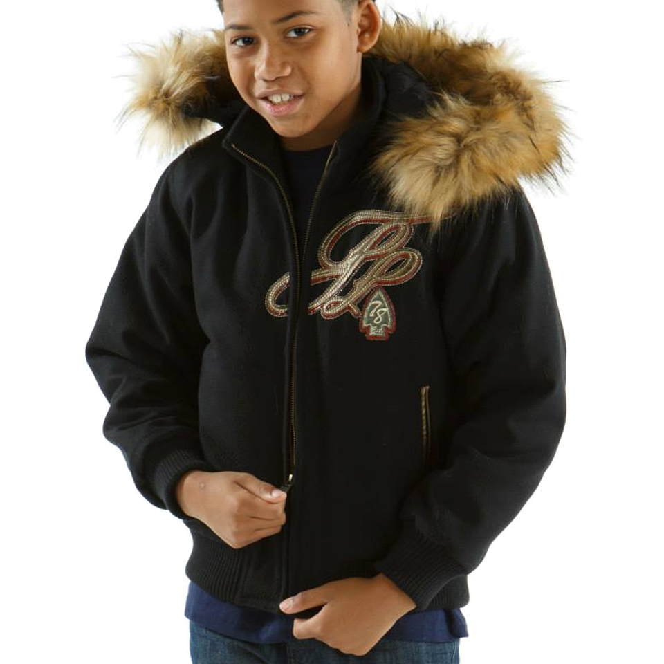 Black Pelle Pelle Kids Badged Trail Blazer Fur Hood Jacket