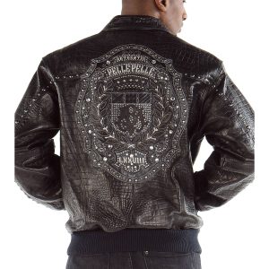 Black Pelle Pelle Men MB Emblem Genuine Leather Jacket
