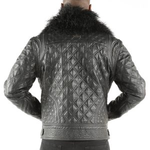 Black Pelle Pelle Men Quilted Fur Collar Biker Jacket