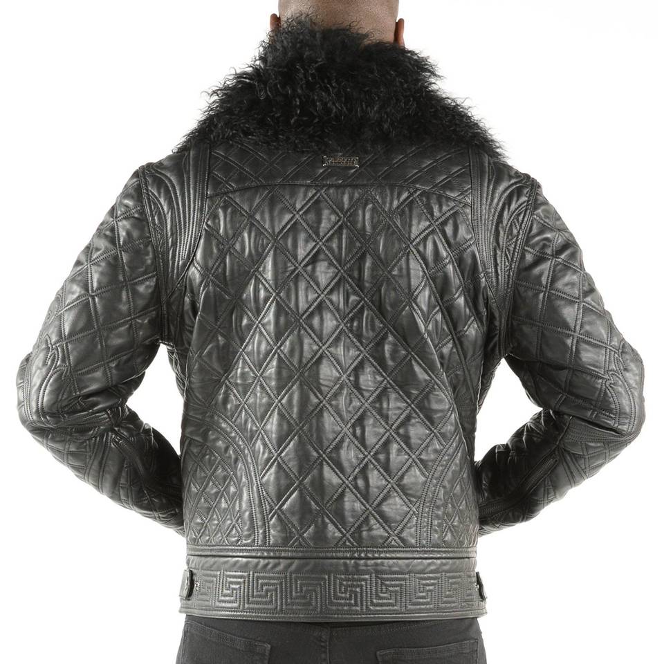 Black Pelle Pelle Men Quilted Fur Collar Biker Jacket
