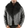 Black Pelle Pelle Men Quilted Fur Collar Biker Leather Jacket