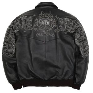 Black Pelle Pelle Shoulder Crest Genuine Leather Jacket