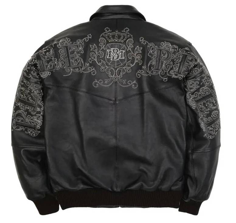 Black Pelle Pelle Shoulder Crest Genuine Leather Jacket