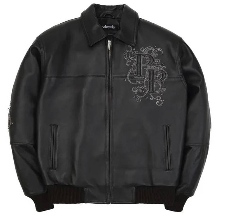 Black Pelle Pelle Shoulder Crest Leather Jacket