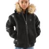 Black Pelle Pelle Wings Fur Hood Kids Jacket