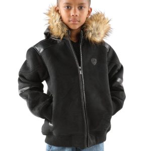 Black Pelle Pelle Wings Fur Hood Kids Jacket