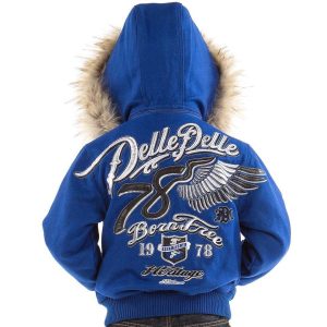 Boys Pelle Pelle Born Free 1978 Blue Fur Hooded Wool Jacket