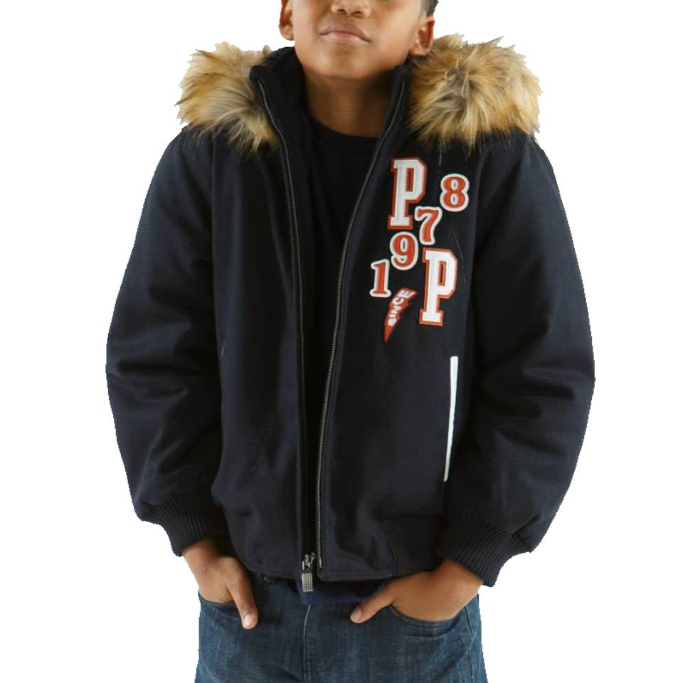 Boys Pelle Pelle Come Out 1978 MB Fur Hood Navy Blue Jacket