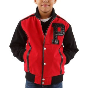 Boys Pelle Pelle Gator P Red Varsity Jacket