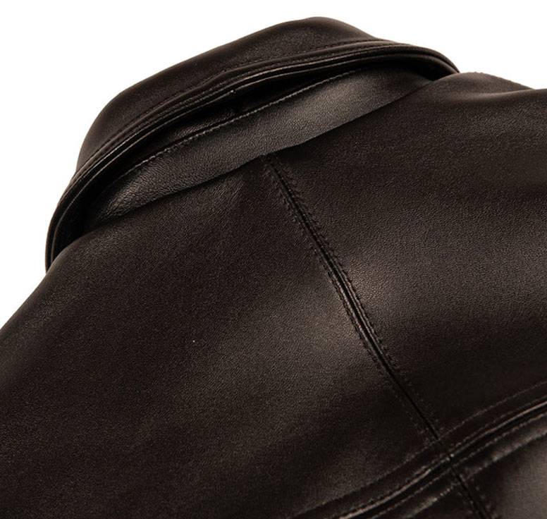 Classic Black Corded Pelle Pelle Genuine Leather Jacket