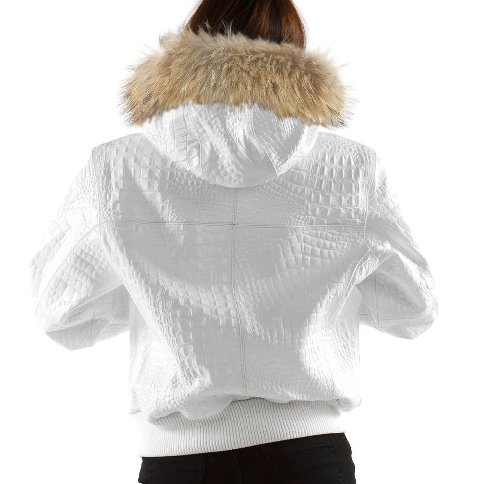 Classic Ladies Pelle Pelle White Fur Hood Leather Jacket
