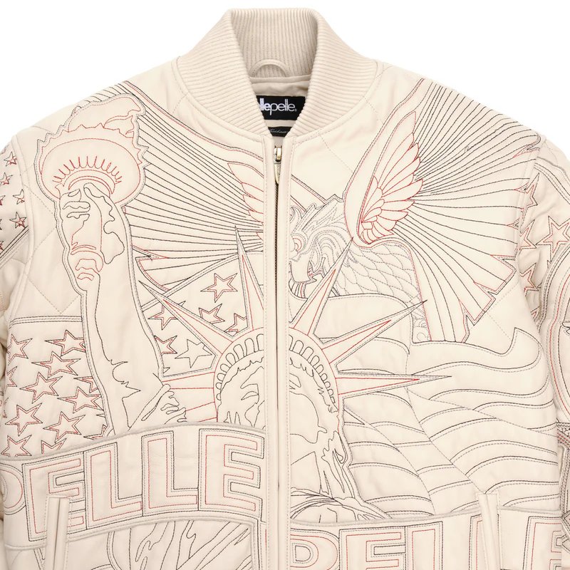 Classic Pelle Pelle America Quilted Ivory Leather Jacket