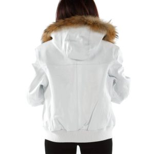 Classic Pelle Pelle White Fur Hood Leather Jacket
