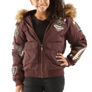 Girls Pelle Pelle American Bombshell MB Brown Fur Hood Jacket