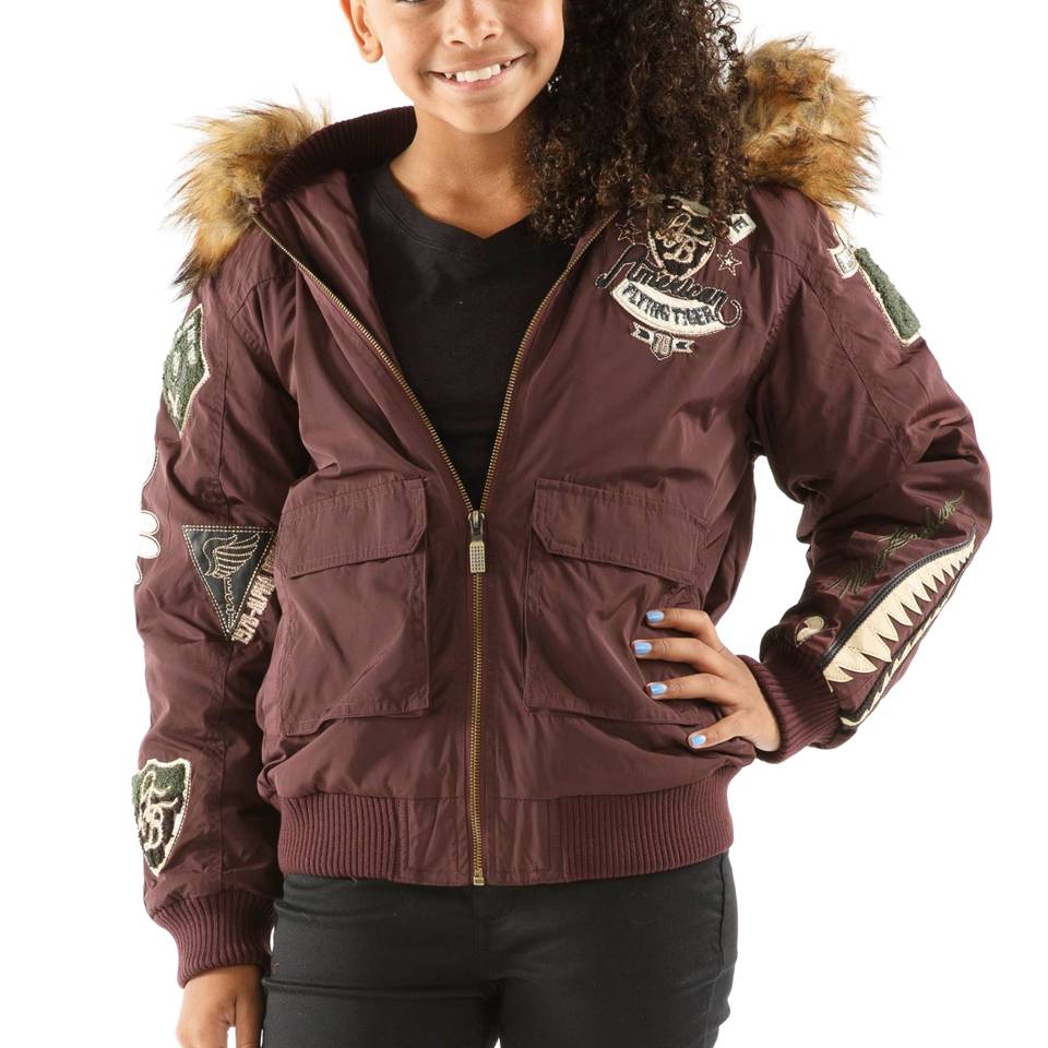 Girls Pelle Pelle American Bombshell MB Brown Fur Hood Jacket