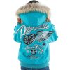 Girls Pelle Pelle Born Free 1978 Turquoise Fur Hood Wool Jacket