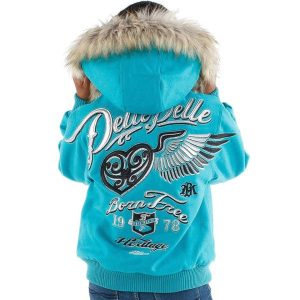 Girls Pelle Pelle Born Free 1978 Turquoise Fur Hood Wool Jacket