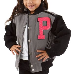 Girls Pelle Pelle Gator P Grey Varsity Jacket