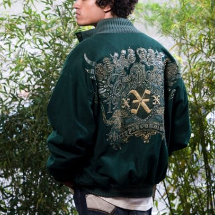 Green Pelle Pelle MB 1978 Embroidered Varsity Bomber Jacket