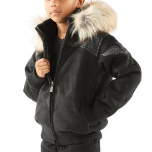 Kids Pelle Pelle Airborne Fur Hood Black Jacket