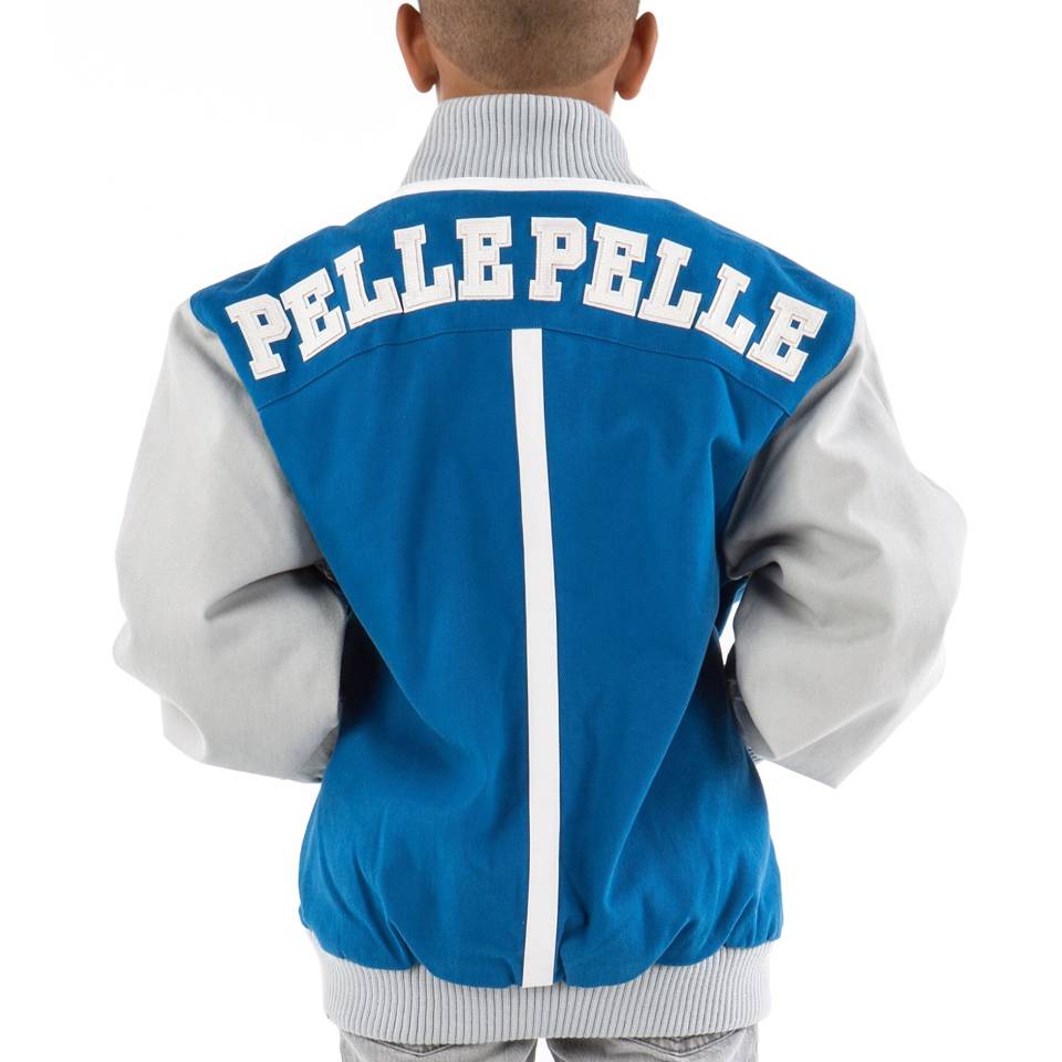 Kids Pelle Pelle Gator P Blue Varsity Wool Jacket