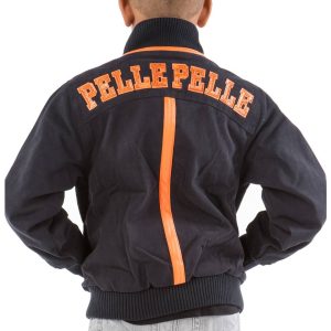 Kids Pelle Pelle Gator P Navy Blue Varsity Wool Jacket