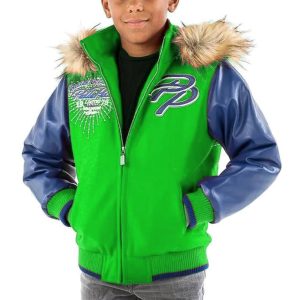 Kids Pelle Pelle Greatest Of All Time Green Fur Hood Jacket