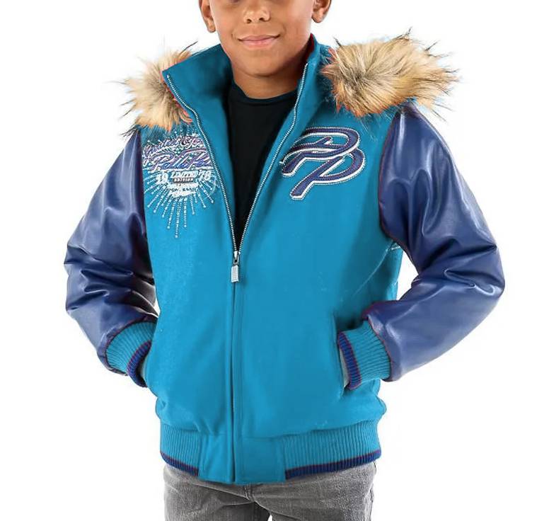 Kids Pelle Pelle Greatest Of All Time Turquoise Fur Hood Jacket