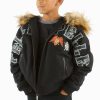 Kids Pelle Pelle MB Decorated Patches Fur Hood Black Jacket