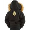 Kids Pelle Pelle MB Decorated Patches Fur Hood Black Wool Jacket