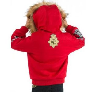 Kids Pelle Pelle MB Decorated Patches Fur Hood Red Wool Jacket
