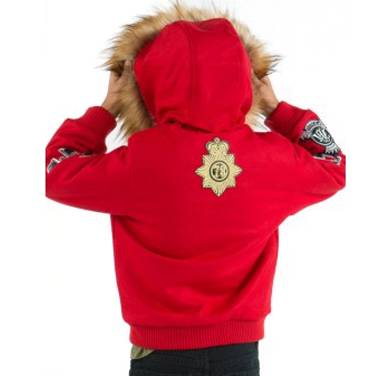 Kids Pelle Pelle MB Decorated Patches Fur Hood Red Wool Jacket