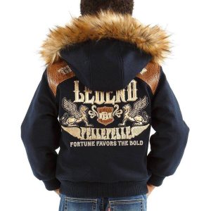 Kids Pelle Pelle MB Legend 1978 Blue Fur Hood Wool Jacket