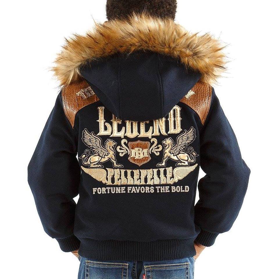Kids Pelle Pelle MB Legend 1978 Blue Fur Hood Wool Jacket