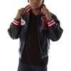 Kids Pelle Pelle Marc Buchanan Navy Blue Varsity Bomber Jacket