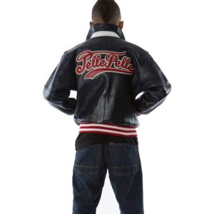 Kids Pelle Pelle Marc Buchanan Navy Blue Varsity Bomber Leather Jacket