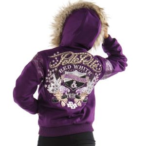 Ladies Pelle Pelle 1978 MB True Fur Hood Purple Wool Jacket