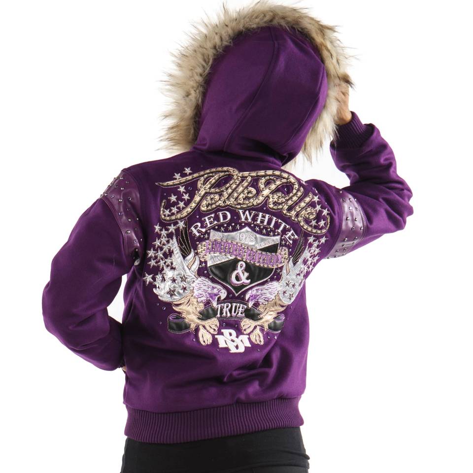 Ladies Pelle Pelle 1978 MB True Fur Hood Purple Wool Jacket