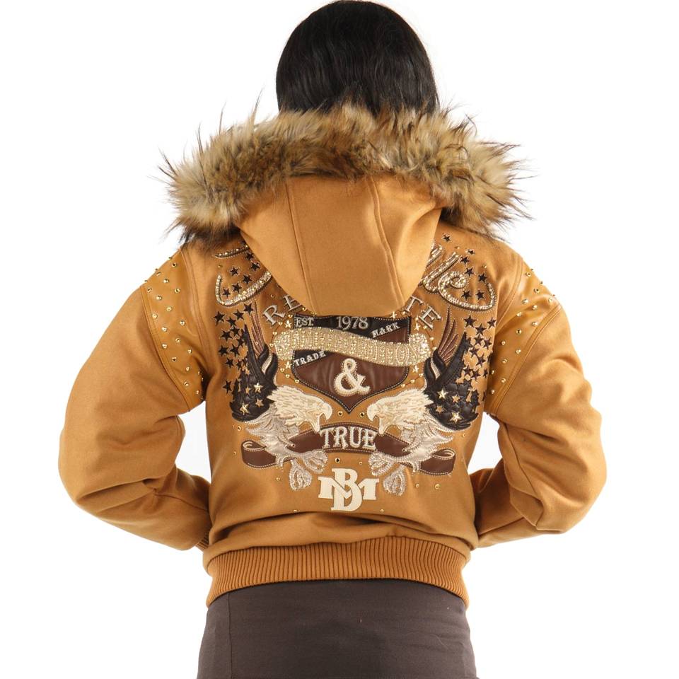 Ladies Pelle Pelle 1978 MB True Fur Hood Yellow Wool Jacket