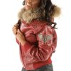 Ladies Pelle Pelle Airborne Maroon Fur Hood Jacket