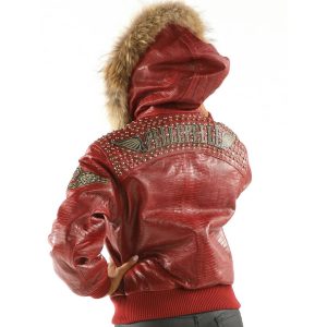 Ladies Pelle Pelle Airborne Maroon Fur Hooded Leather Jacket