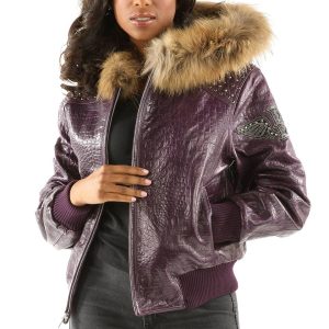 Ladies Pelle Pelle Airborne Purple Fur Hood Jacket
